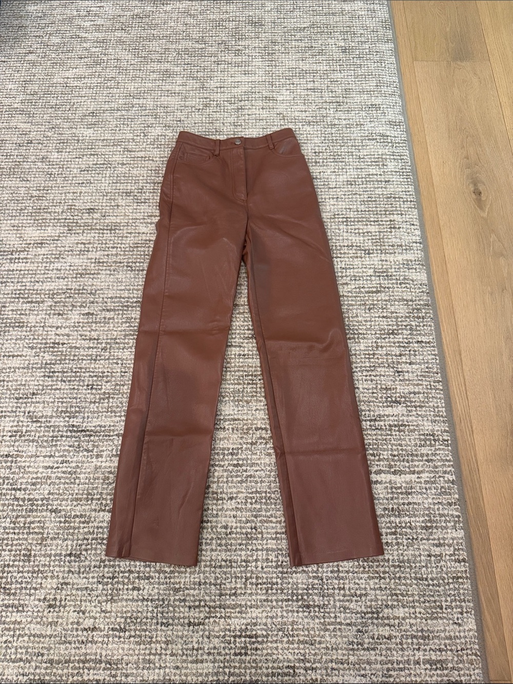 Wilfred Faux Leather Straight-Leg Jeans — Chestnut Brown